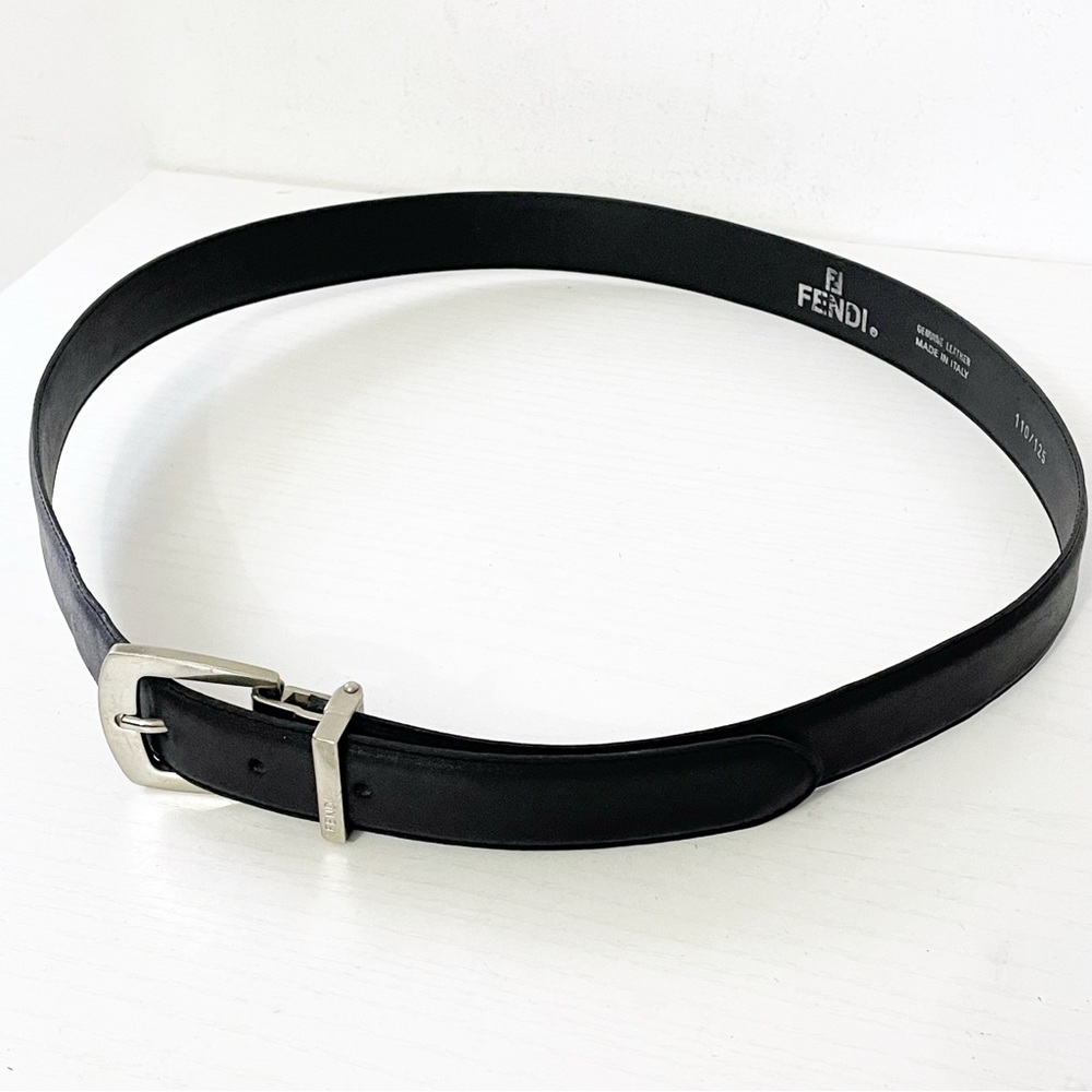 Fendi black leather silver buckle unisex vintage belt - Picture 3 of 11